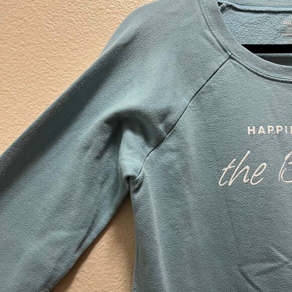 Happiness Is... the Beach Teal Blue Crew Neck Pullover Sweatshirt Size Medium - Picture 3 of 6